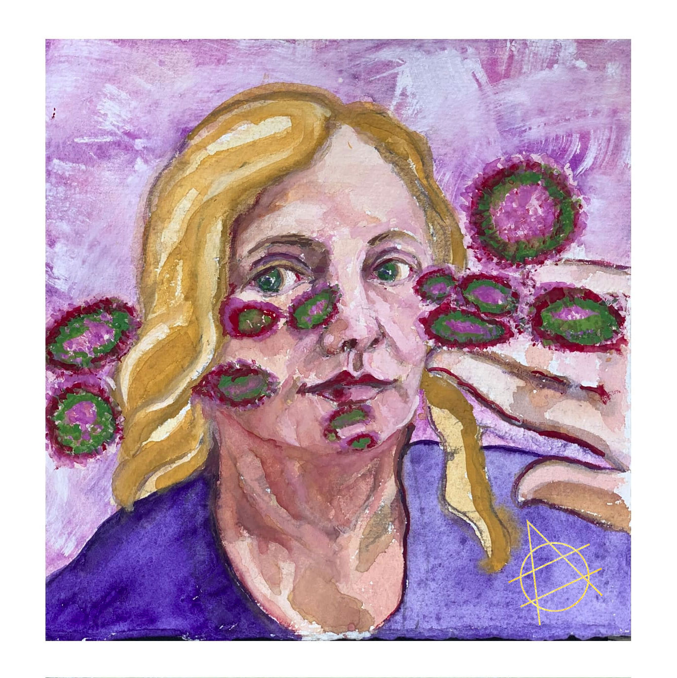 Do you really want to hurt me, Self Portrait (3), 2020, 8.5" by 8.5", watercolor on rag paper