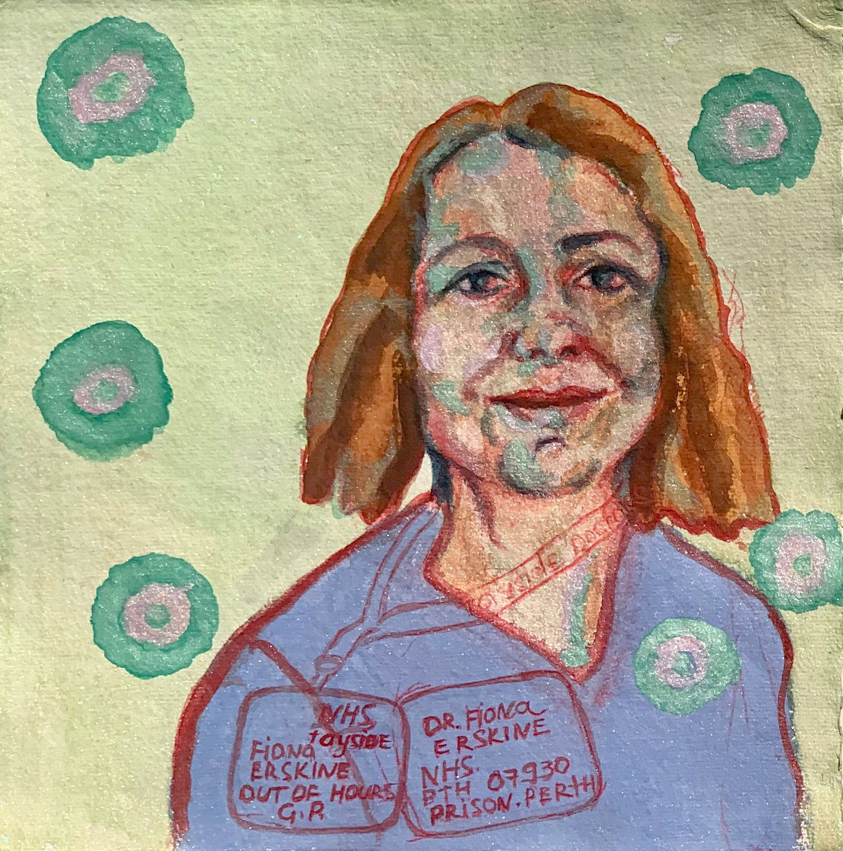 Dr. Fiona Erskine, 1, 2020, 8.5″ by 8.5″, watercolor on rag paper